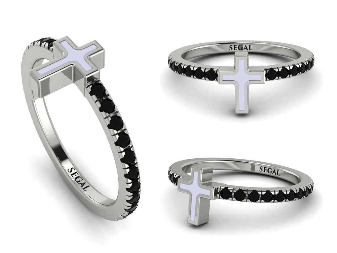 Elegant Enamel Cross Black Diamond Ring - Cross No. 9