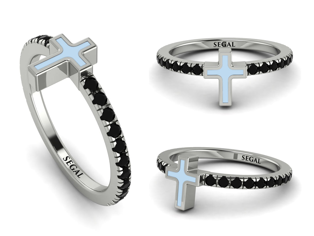 Elegant Enamel Cross Black Diamond Ring - Cross No. 9