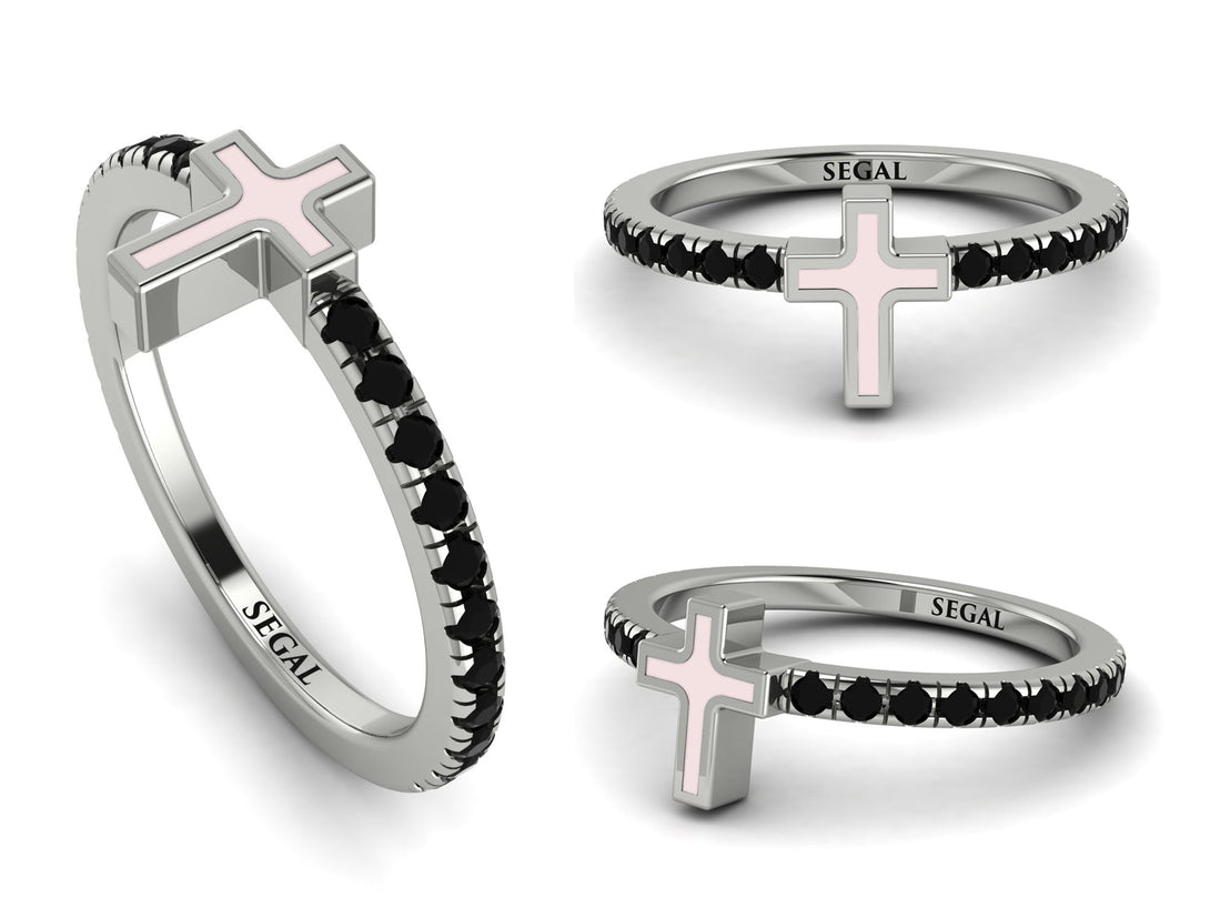 Elegant Enamel Cross Black Diamond Ring - Cross No. 9