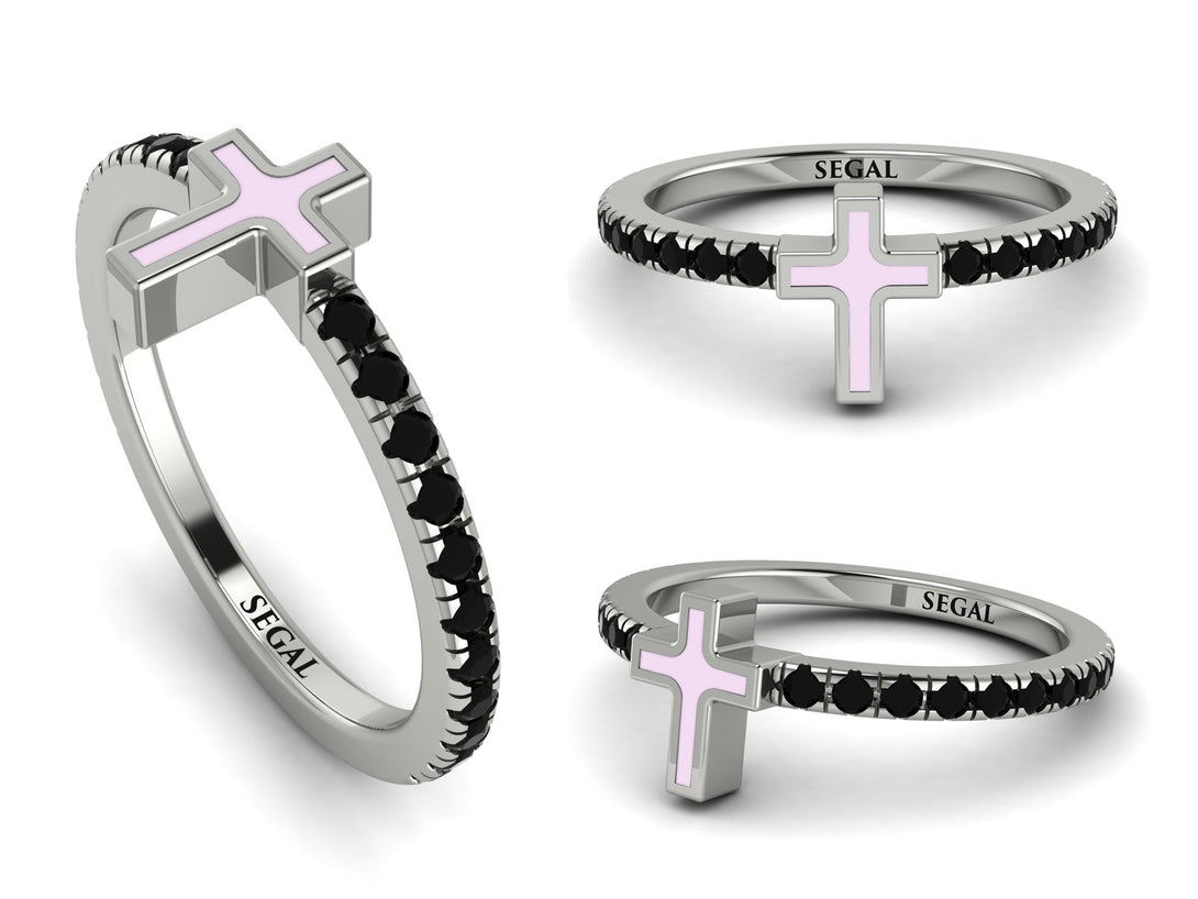 Elegant Enamel Cross Black Diamond Ring - Cross No. 9