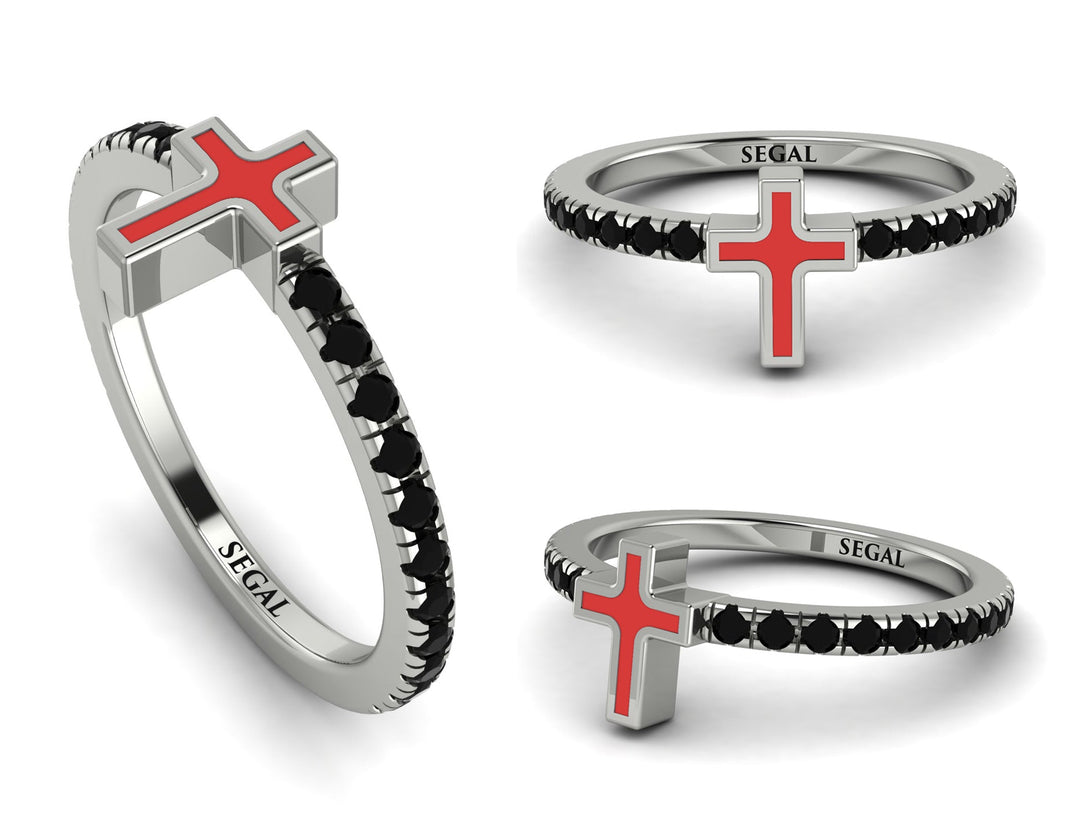 Elegant Enamel Cross Black Diamond Ring - Cross No. 9