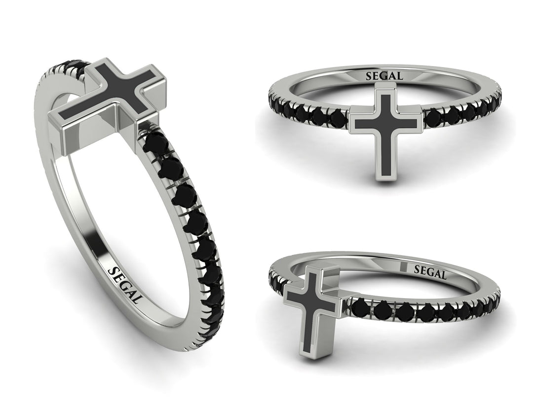 Elegant Enamel Cross Black Diamond Ring - Cross No. 9