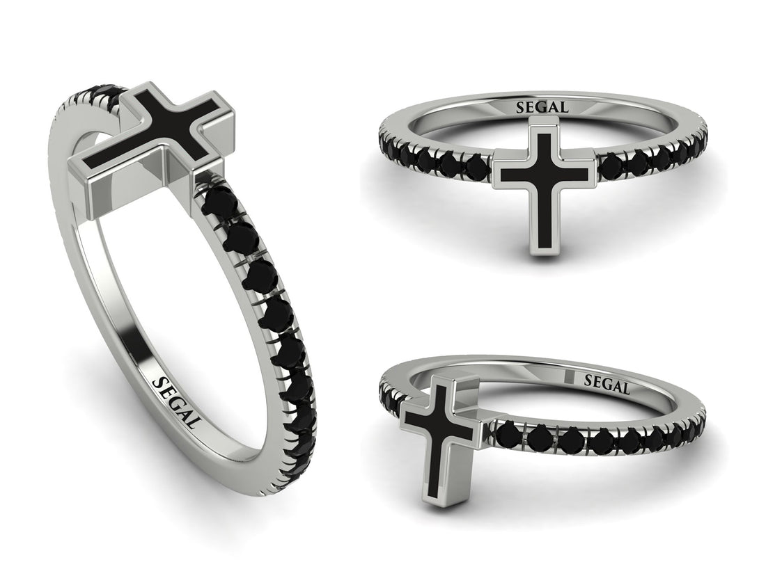Elegant Enamel Cross Black Diamond Ring - Cross No. 9