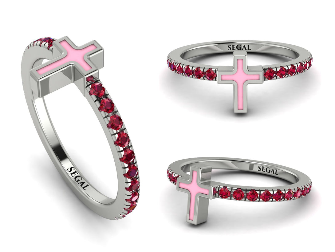Elegant Enamel Cross Ruby Ring - Cross No. 12