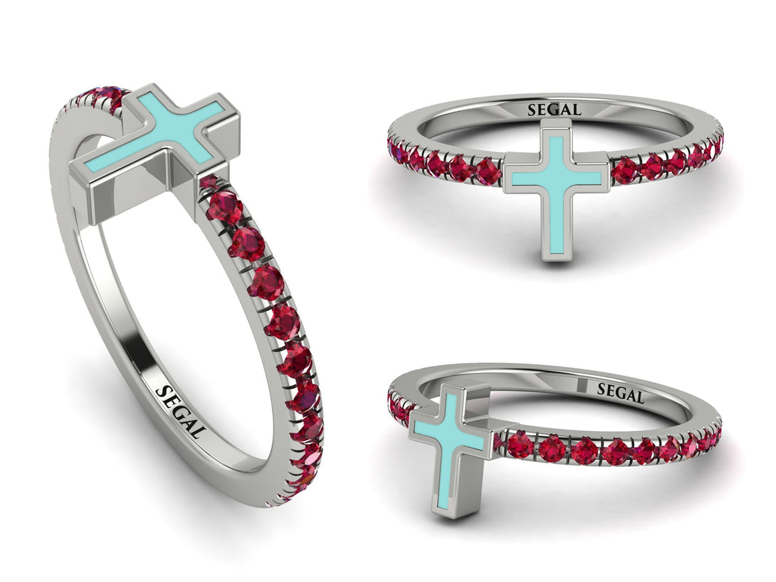 Elegant Enamel Cross Ruby Ring - Cross No. 12