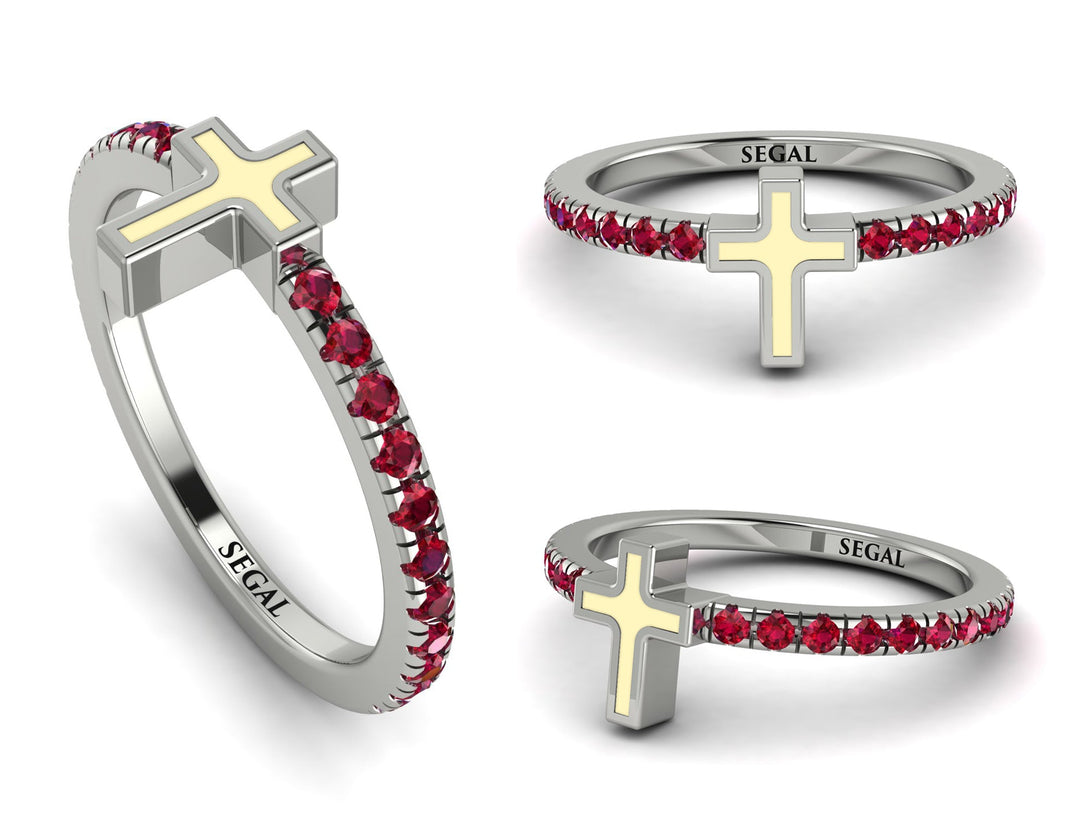 Elegant Enamel Cross Ruby Ring - Cross No. 12