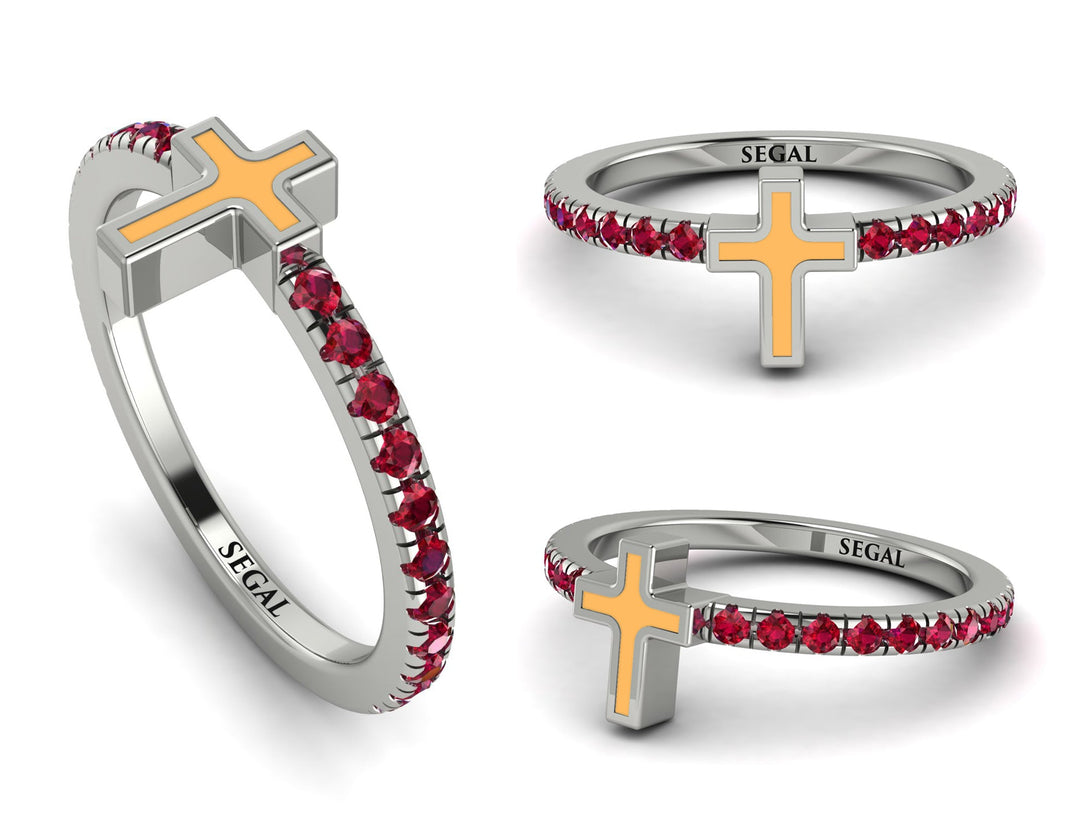Elegant Enamel Cross Ruby Ring - Cross No. 12