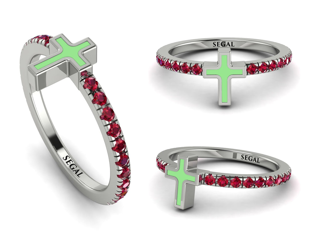 Elegant Enamel Cross Ruby Ring - Cross No. 12