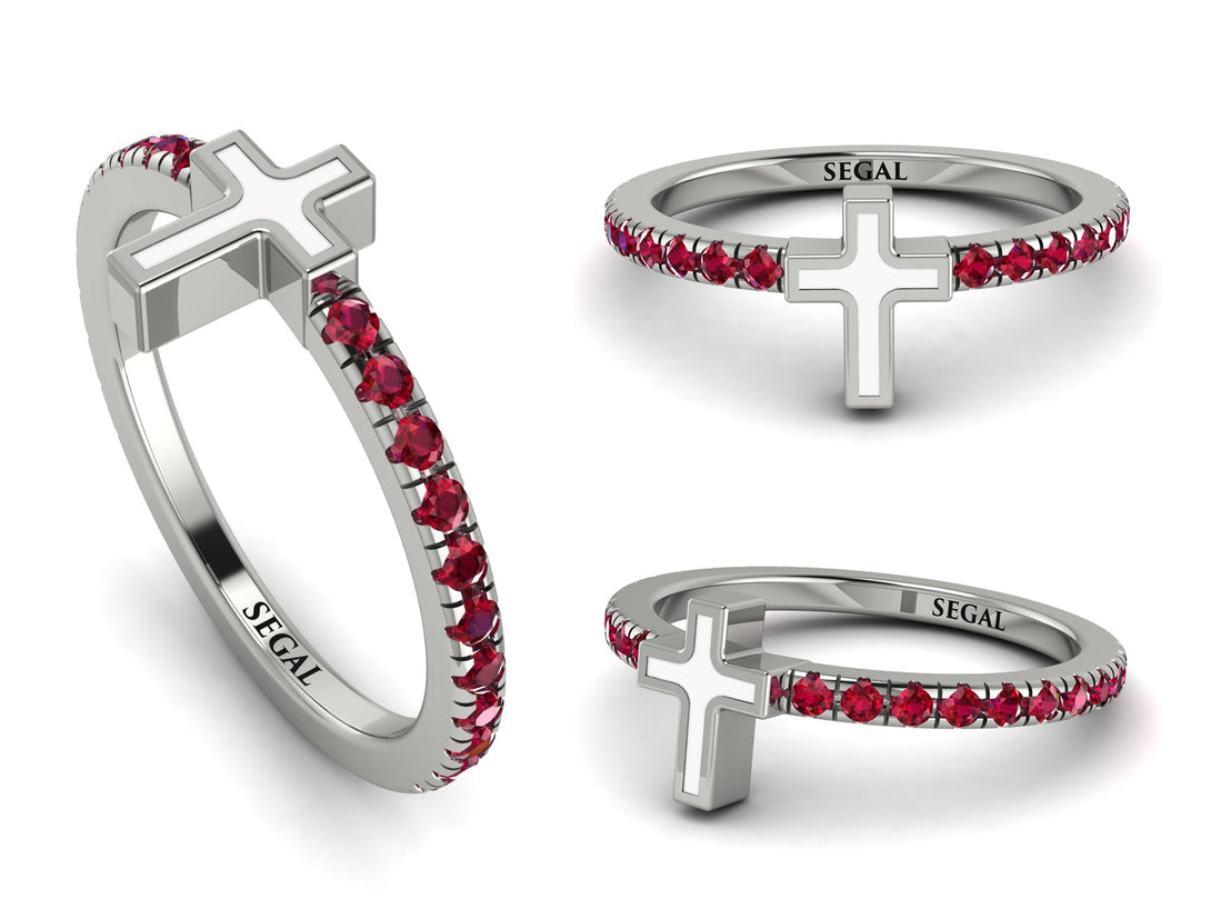 Elegant Enamel Cross Ruby Ring - Cross No. 12