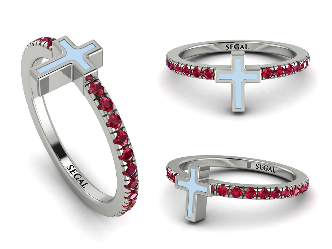 Elegant Enamel Cross Ruby Ring - Cross No. 12