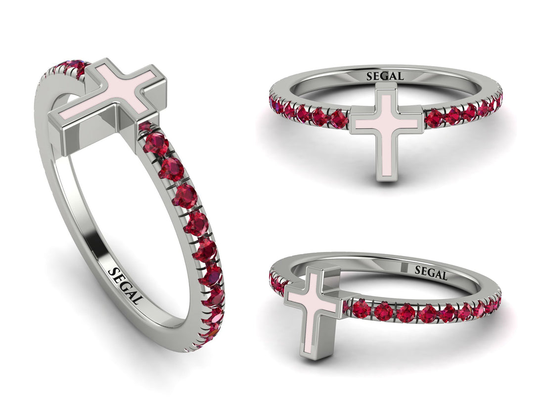 Elegant Enamel Cross Ruby Ring - Cross No. 12