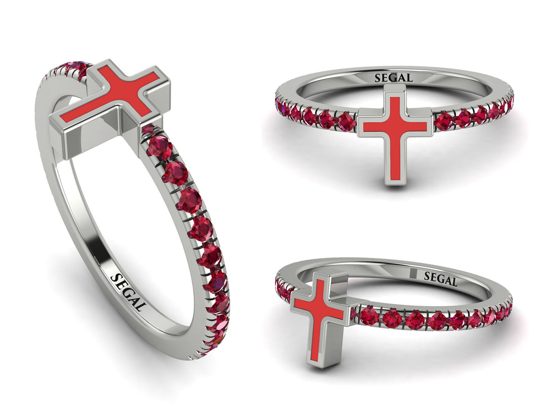 Elegant Enamel Cross Ruby Ring - Cross No. 12