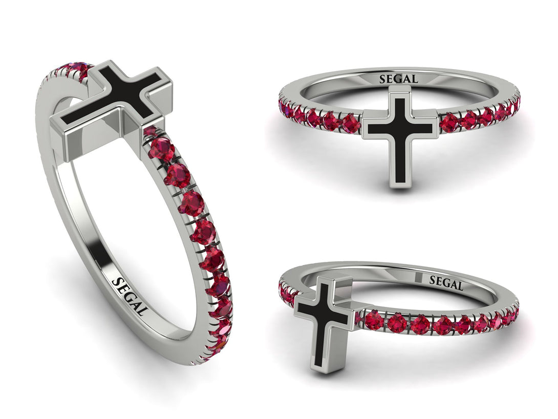 Elegant Enamel Cross Ruby Ring - Cross No. 12