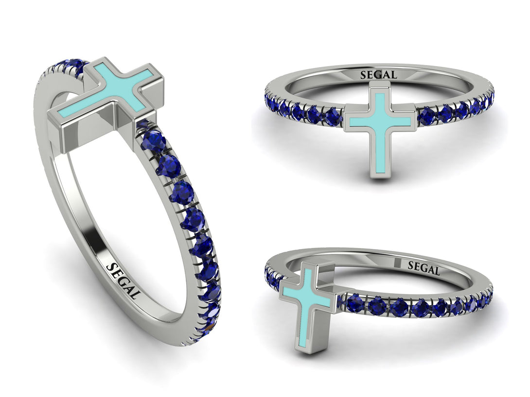 Elegant Enamel Cross Sapphire Ring - Cross No. 15