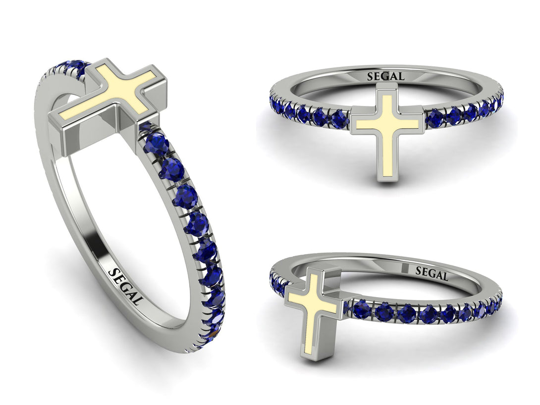 Elegant Enamel Cross Sapphire Ring - Cross No. 15