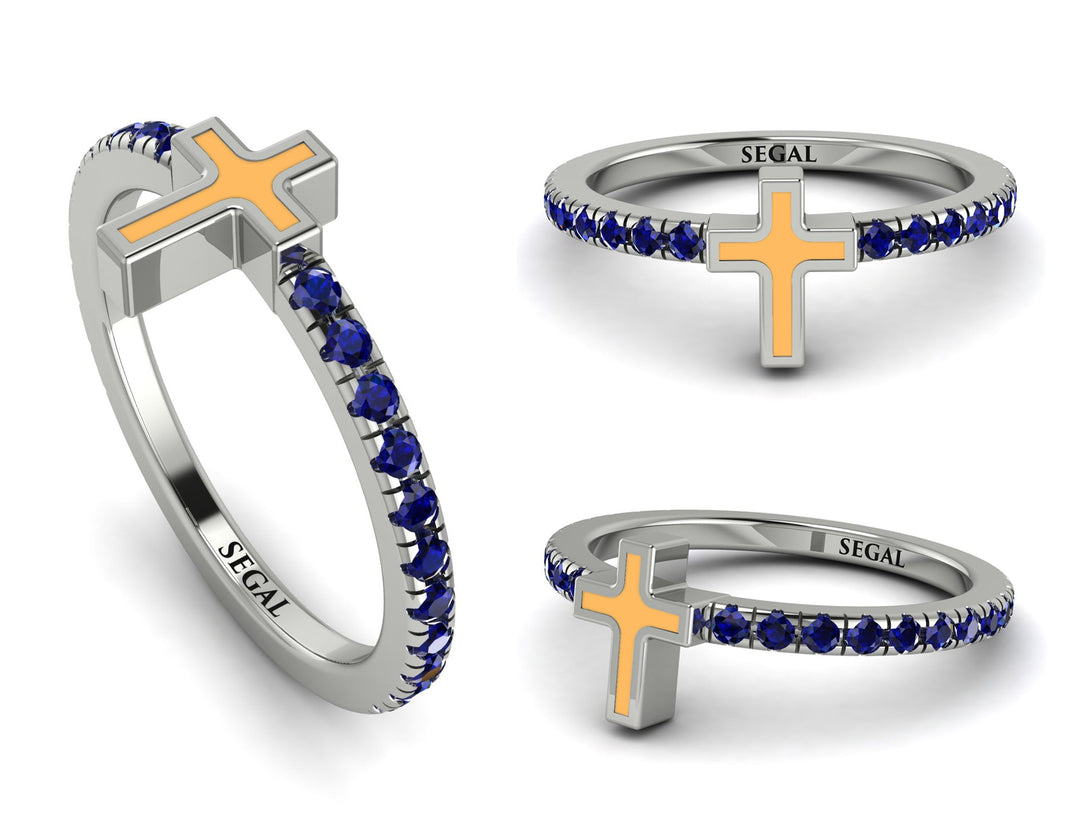 Elegant Enamel Cross Sapphire Ring - Cross No. 15