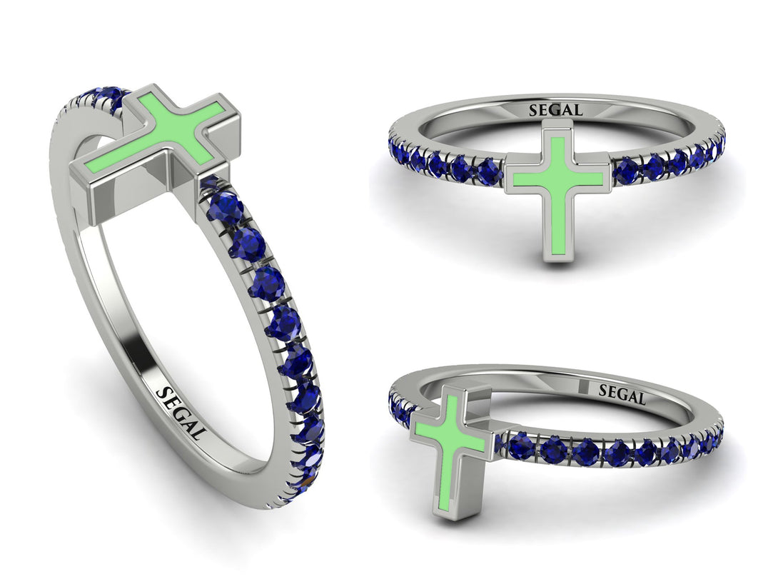 Elegant Enamel Cross Sapphire Ring - Cross No. 15