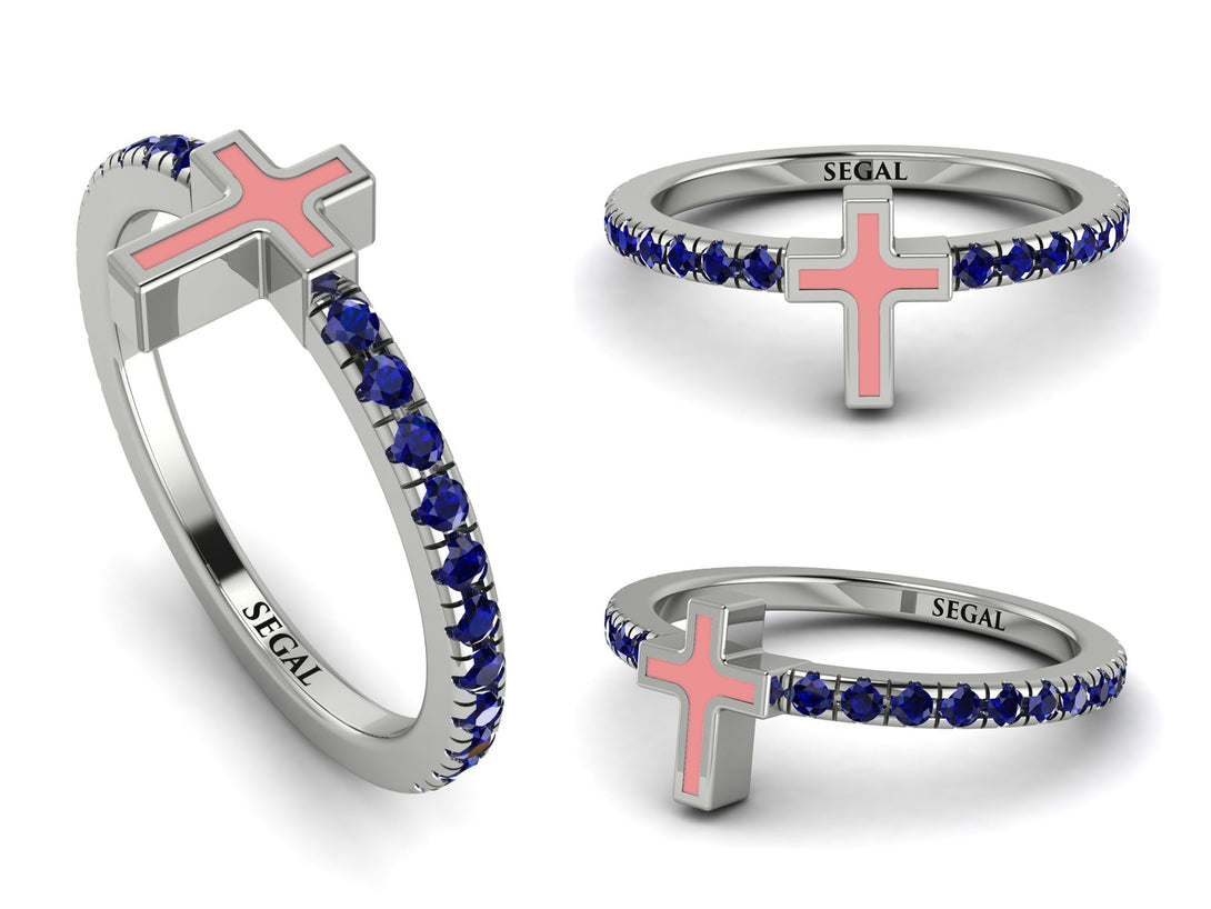 Elegant Enamel Cross Sapphire Ring - Cross No. 15