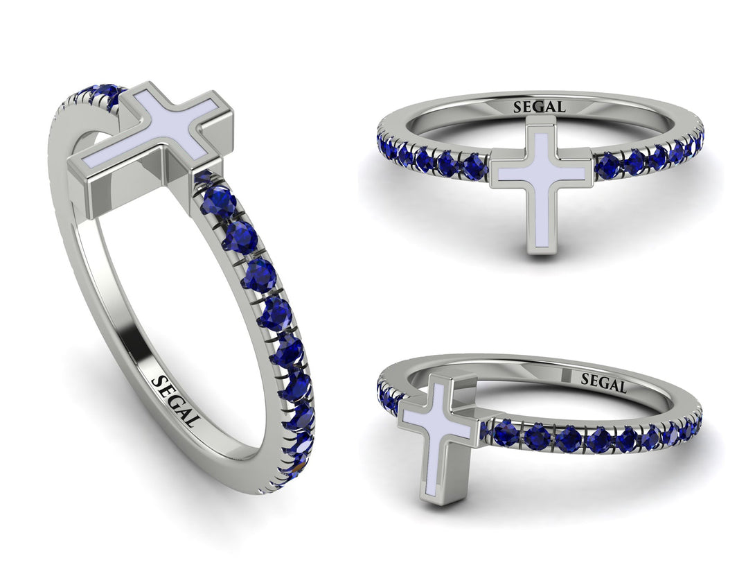 Elegant Enamel Cross Sapphire Ring - Cross No. 15