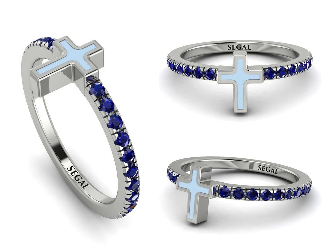 Elegant Enamel Cross Sapphire Ring - Cross No. 15