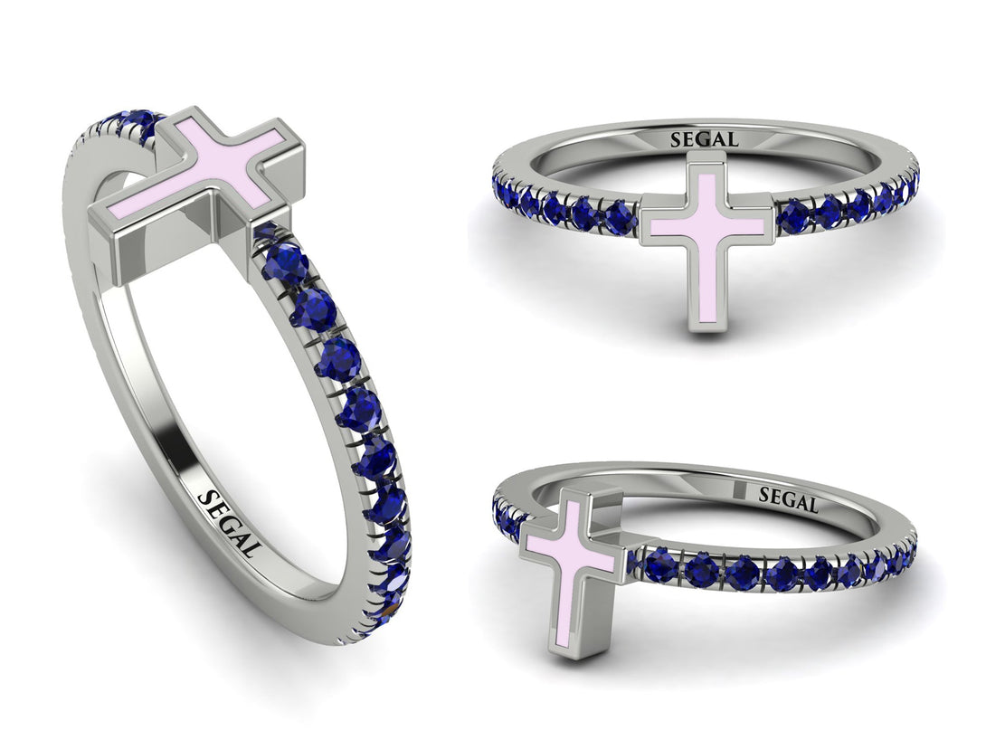 Elegant Enamel Cross Sapphire Ring - Cross No. 15