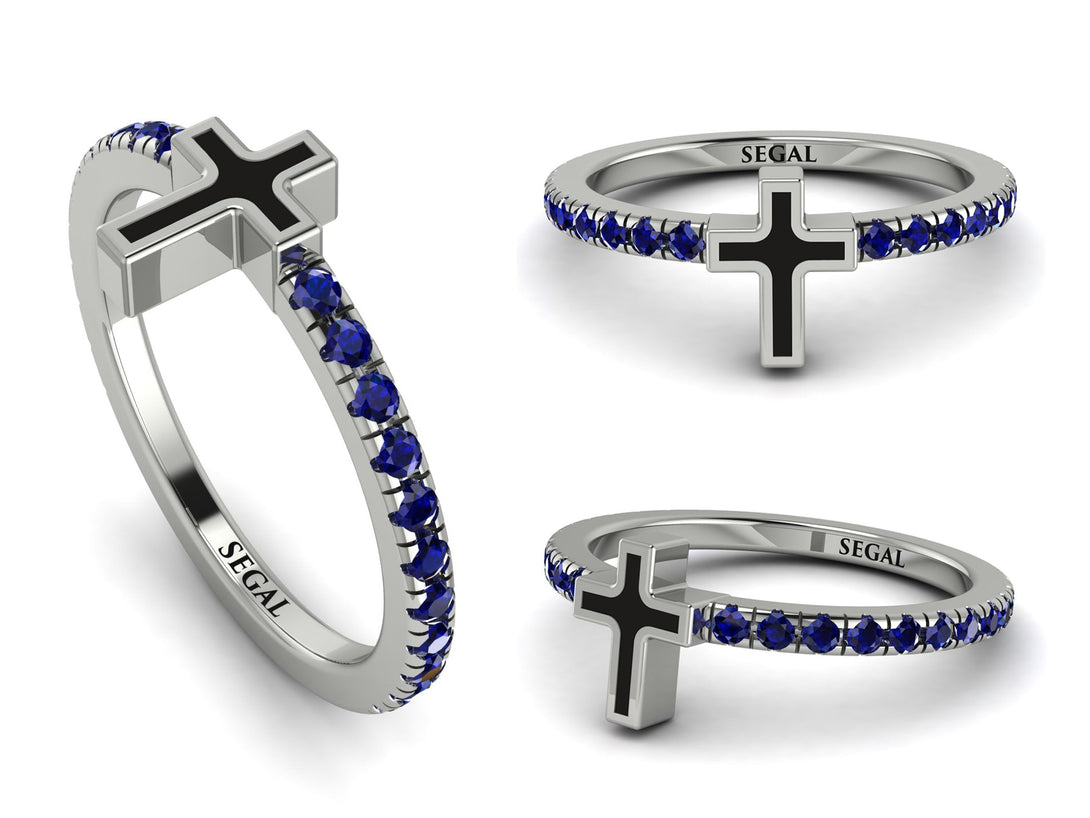 Elegant Enamel Cross Sapphire Ring - Cross No. 15