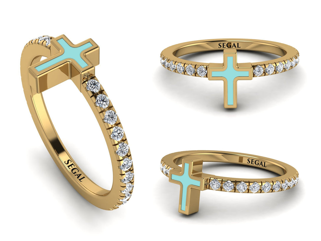 Elegant Enamel Cross Diamond Ring - Cross No. 1