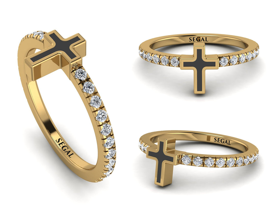 Elegant Enamel Cross Diamond Ring - Cross No. 1