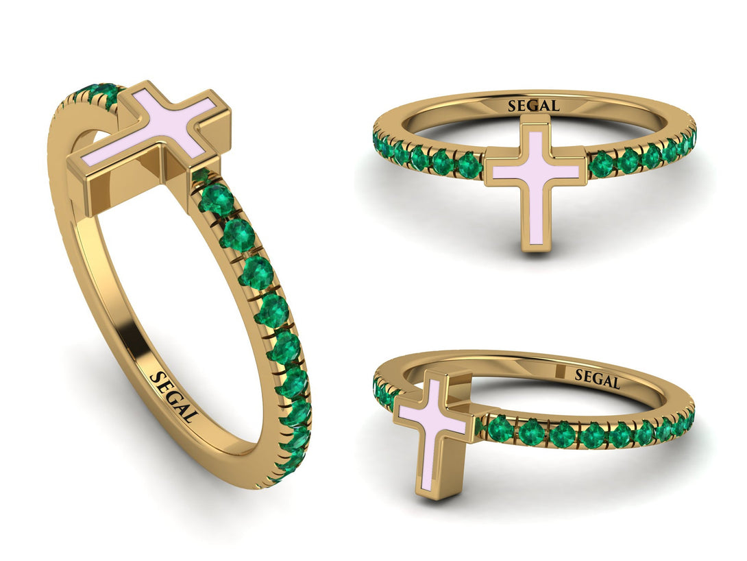 Elegant Enamel Cross Emerald Ring - Cross No. 4