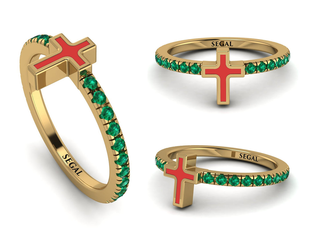 Elegant Enamel Cross Emerald Ring - Cross No. 4