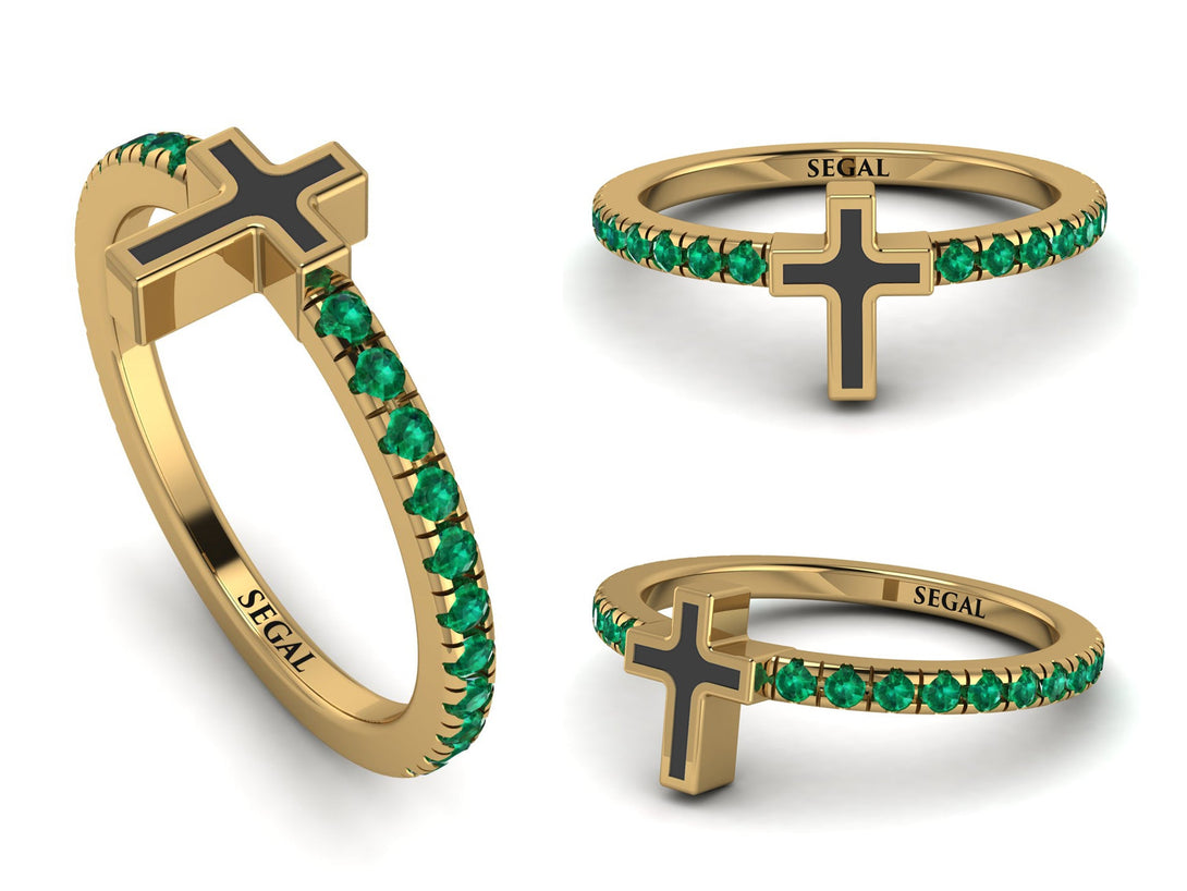 Elegant Enamel Cross Emerald Ring - Cross No. 4