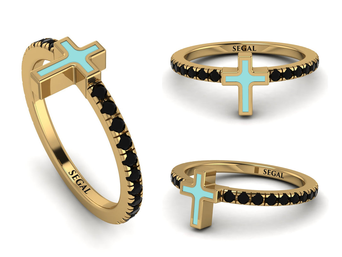 Elegant Enamel Cross Black Diamond Ring - Cross No. 7