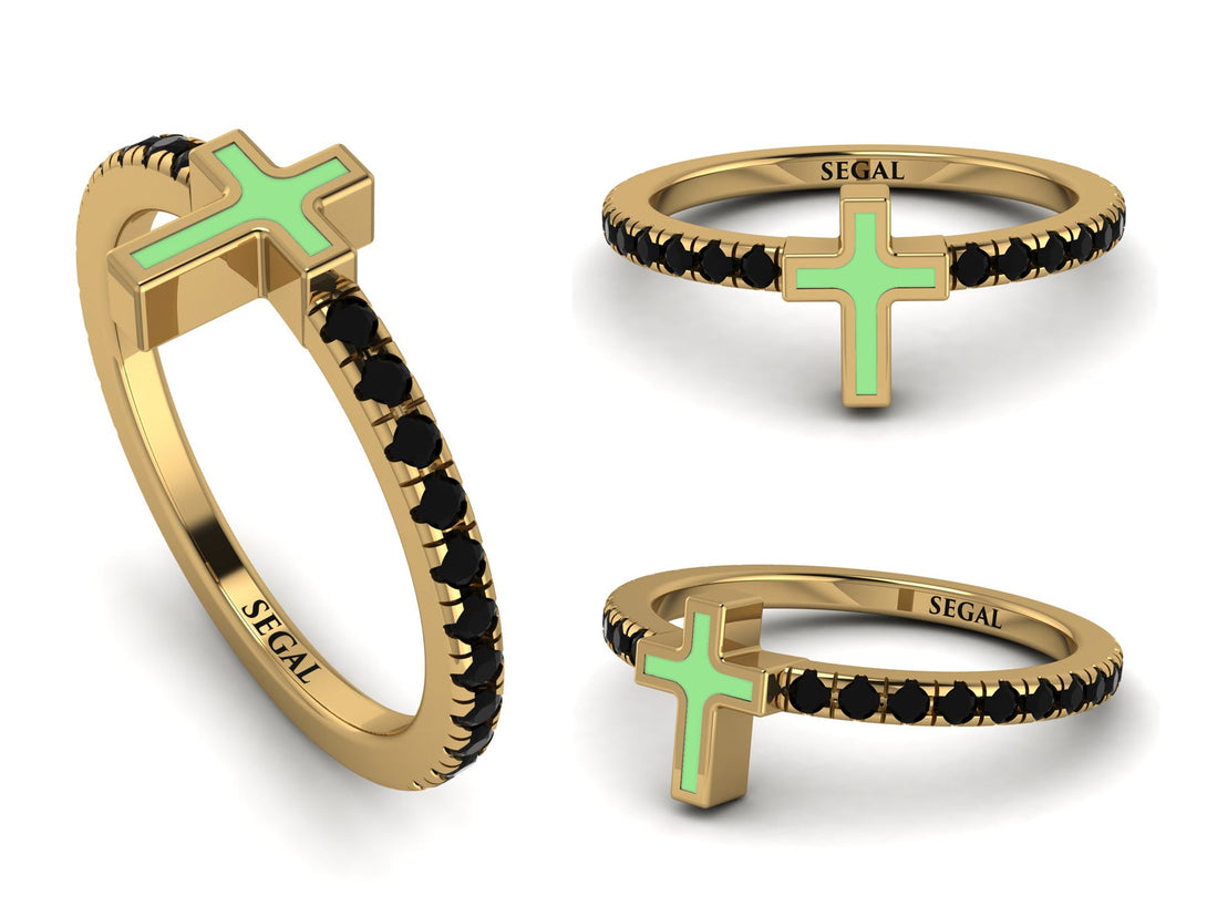 Elegant Enamel Cross Black Diamond Ring - Cross No. 7