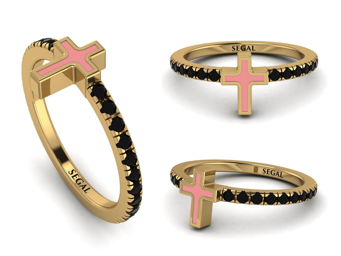 Elegant Enamel Cross Black Diamond Ring - Cross No. 7