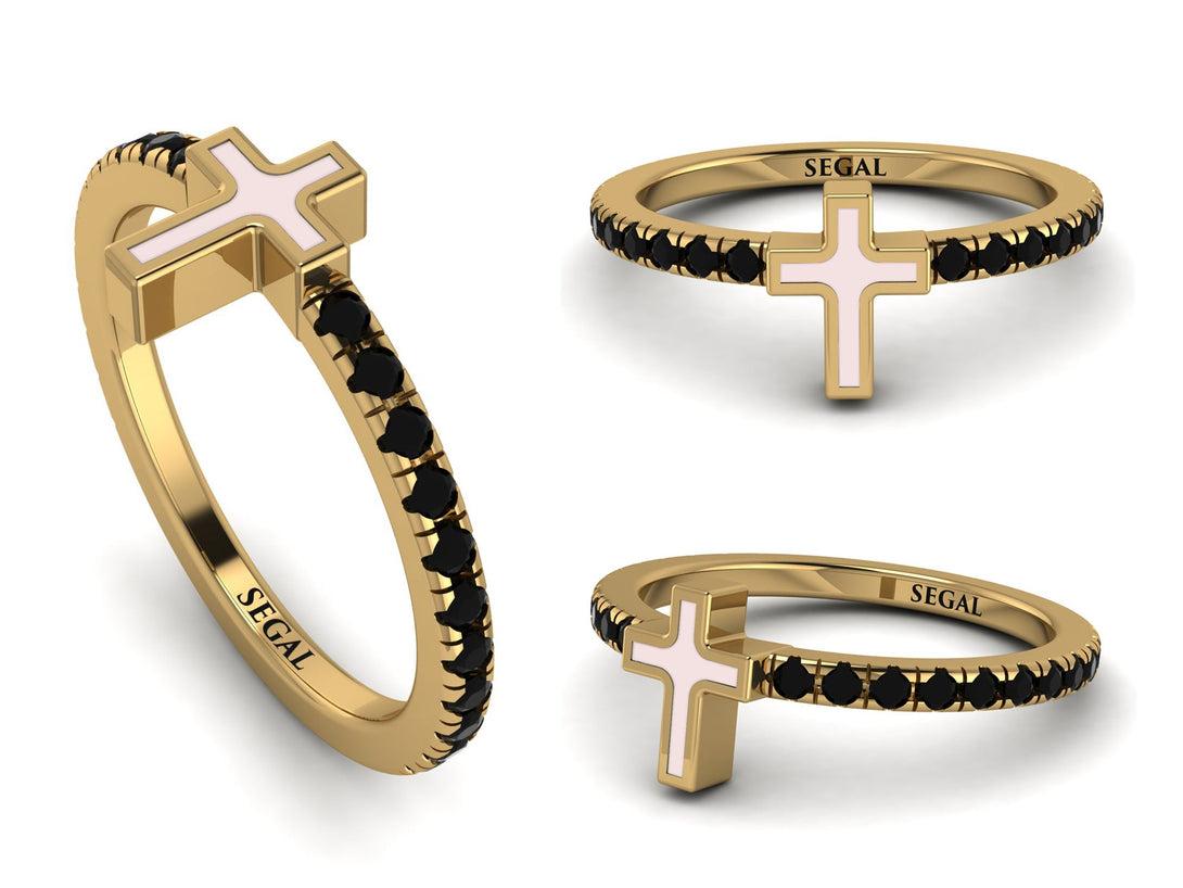 Elegant Enamel Cross Black Diamond Ring - Cross No. 7
