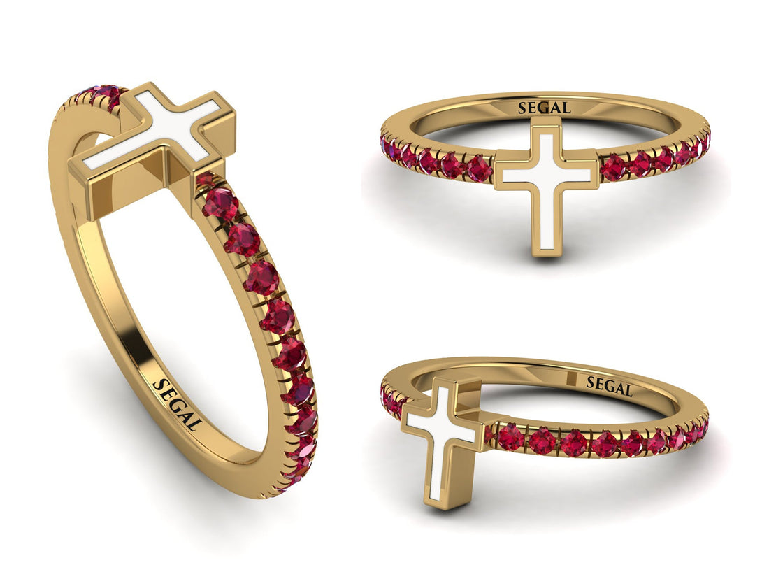 Elegant Enamel Cross Ruby Ring - Cross No. 10