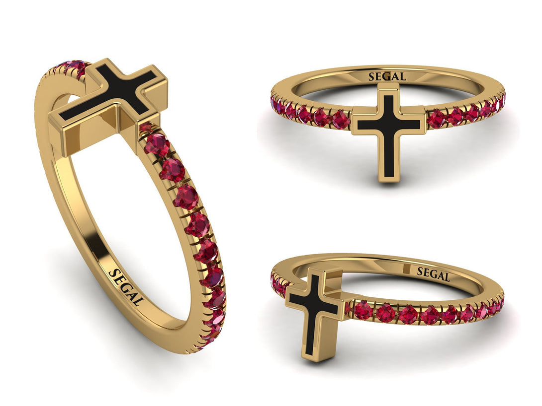 Elegant Enamel Cross Ruby Ring - Cross No. 10