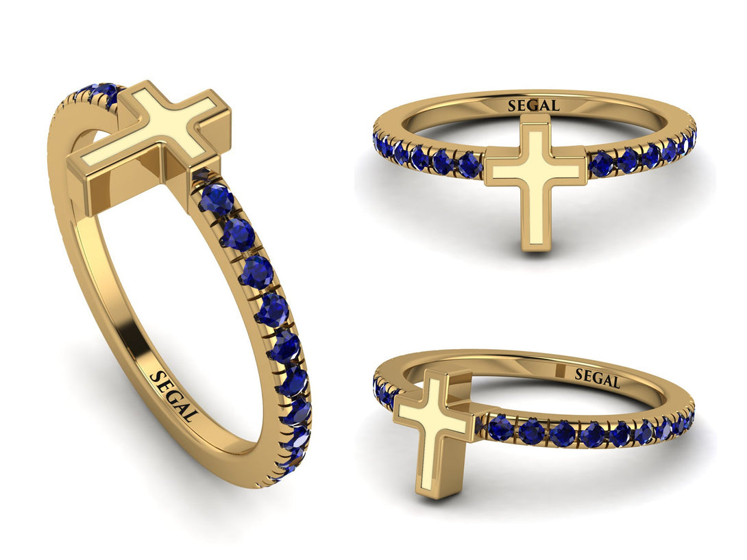 Elegant Enamel Cross Sapphire Ring - Cross No. 13
