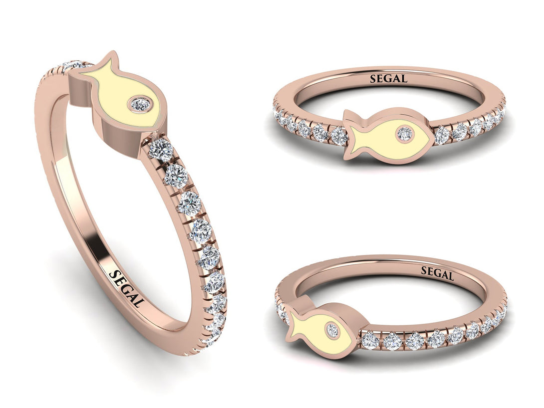 Elegant Enamel Fish Diamond Ring - Fish No. 2
