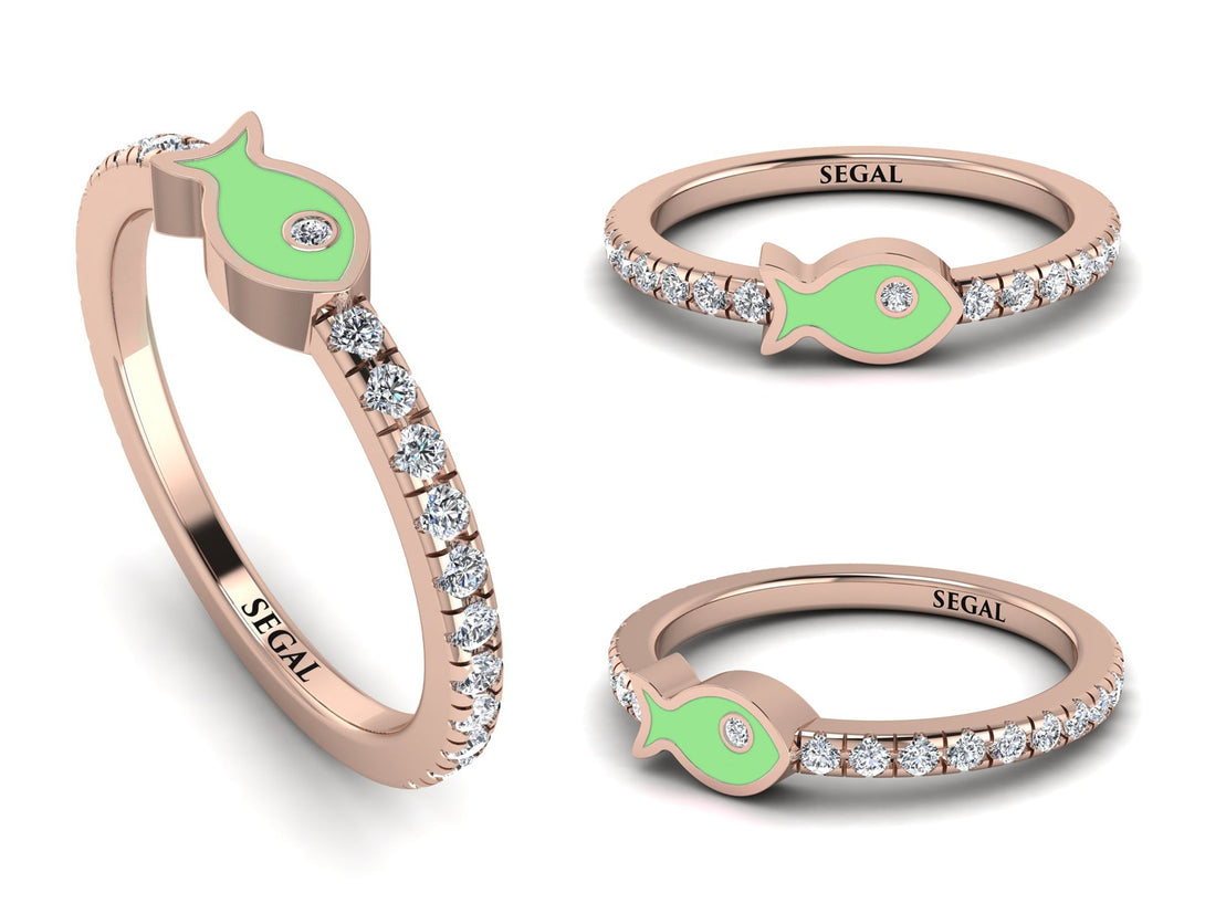Elegant Enamel Fish Diamond Ring - Fish No. 2