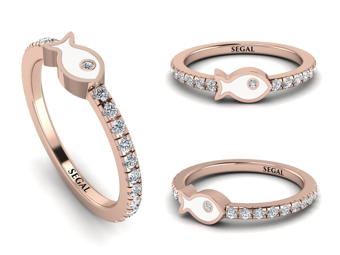 Elegant Enamel Fish Diamond Ring - Fish No. 2
