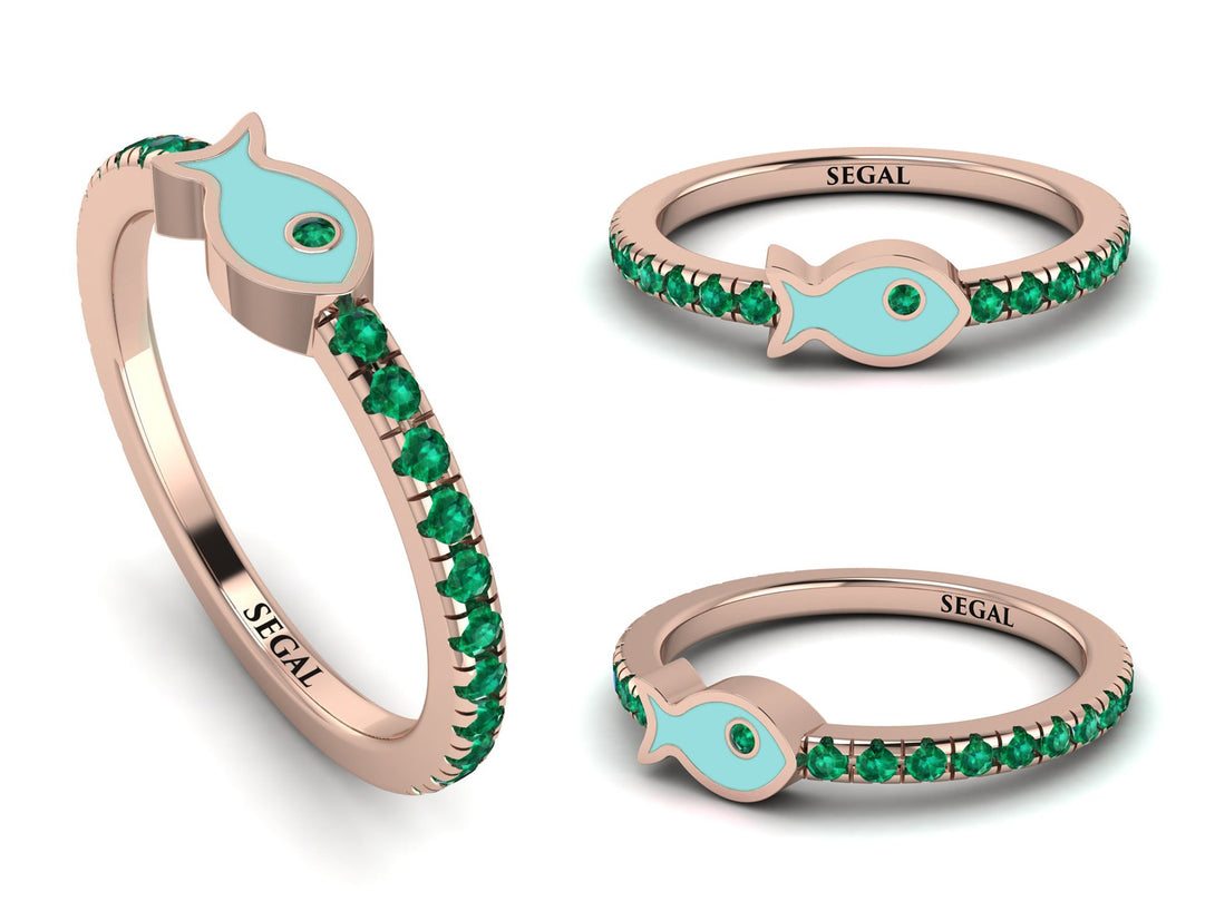 Elegant Enamel Fish Emerald Ring - Fish No. 5