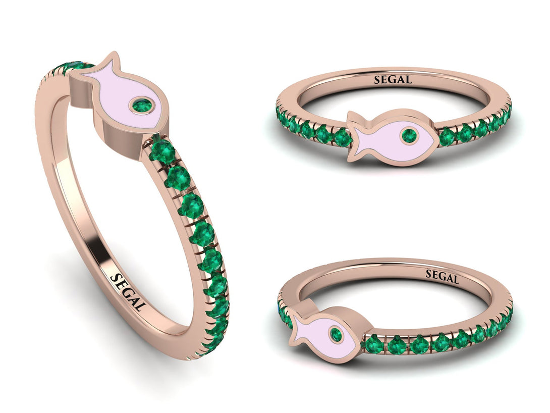 Elegant Enamel Fish Emerald Ring - Fish No. 5