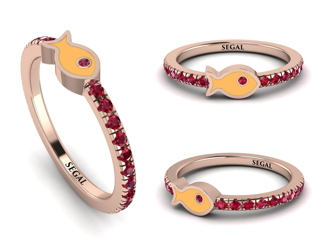 Elegant Enamel Fish Ruby Ring - Fish No. 11