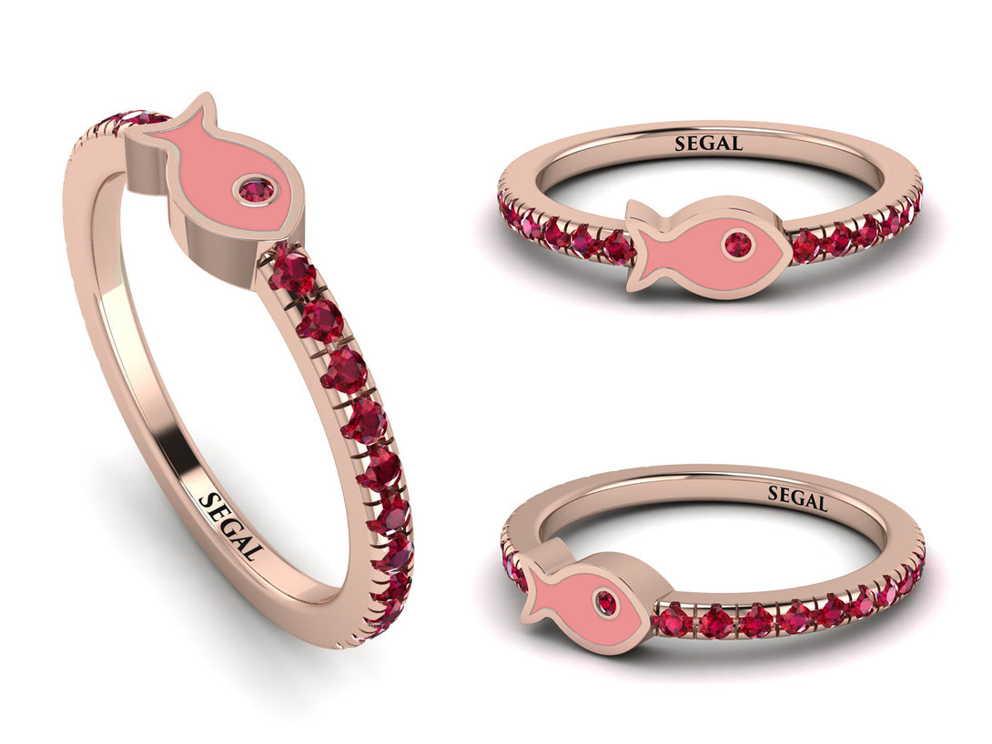 Elegant Enamel Fish Ruby Ring - Fish No. 11