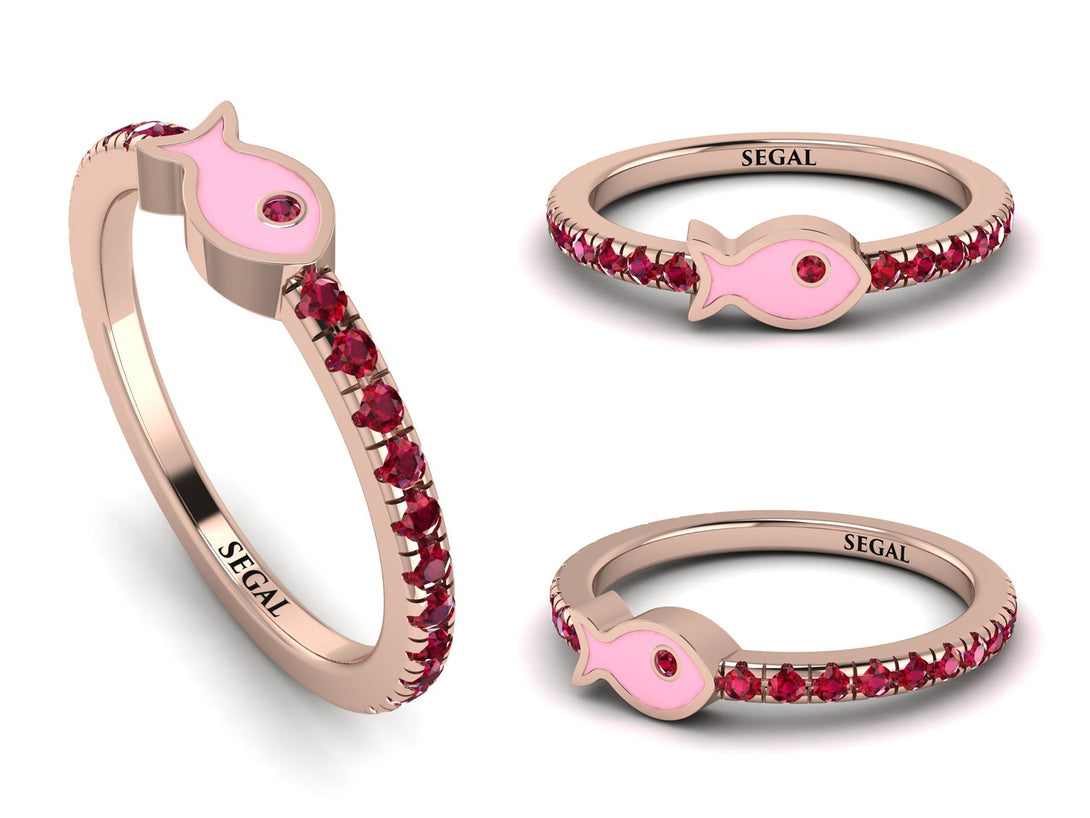 Elegant Enamel Fish Ruby Ring - Fish No. 11