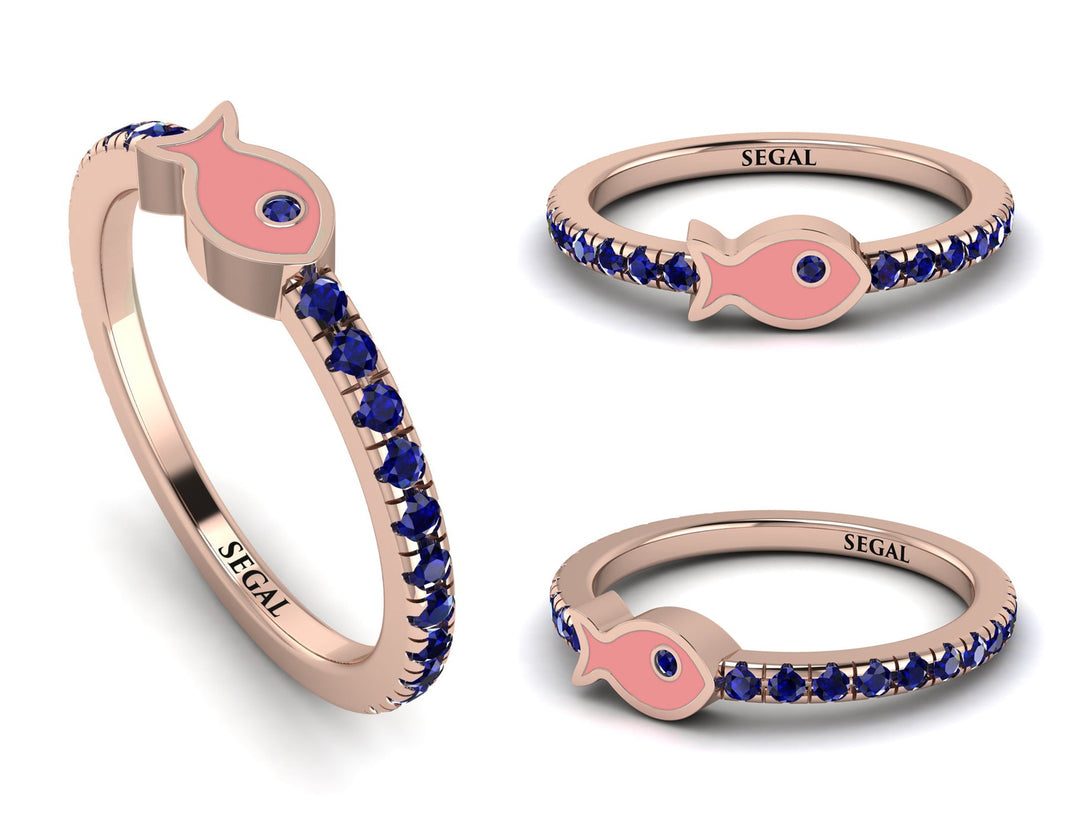 Elegant Enamel Fish Sapphire Ring - Fish No. 14