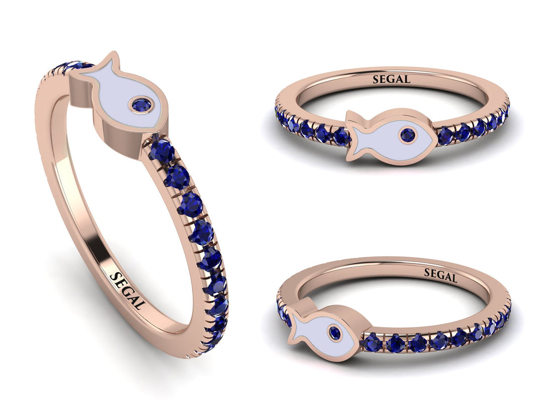 Elegant Enamel Fish Sapphire Ring - Fish No. 14