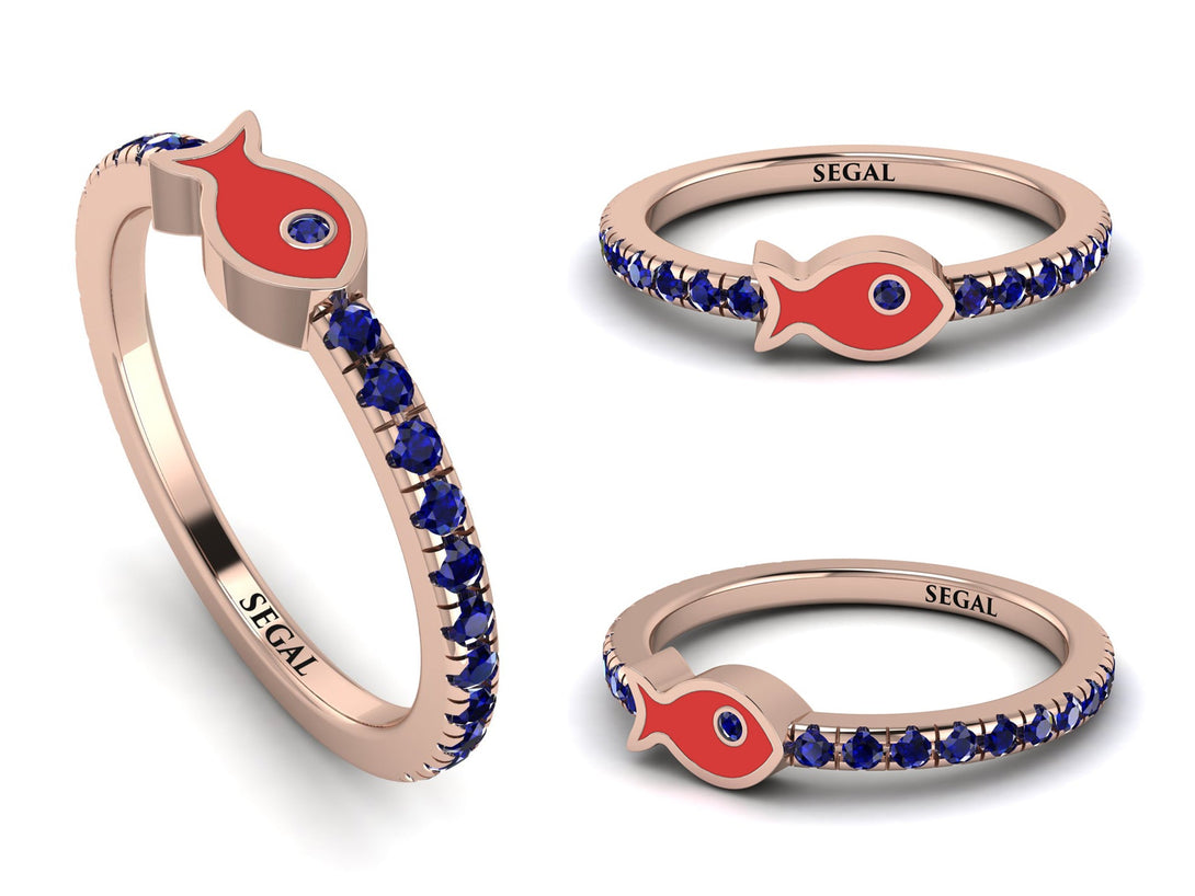 Elegant Enamel Fish Sapphire Ring - Fish No. 14