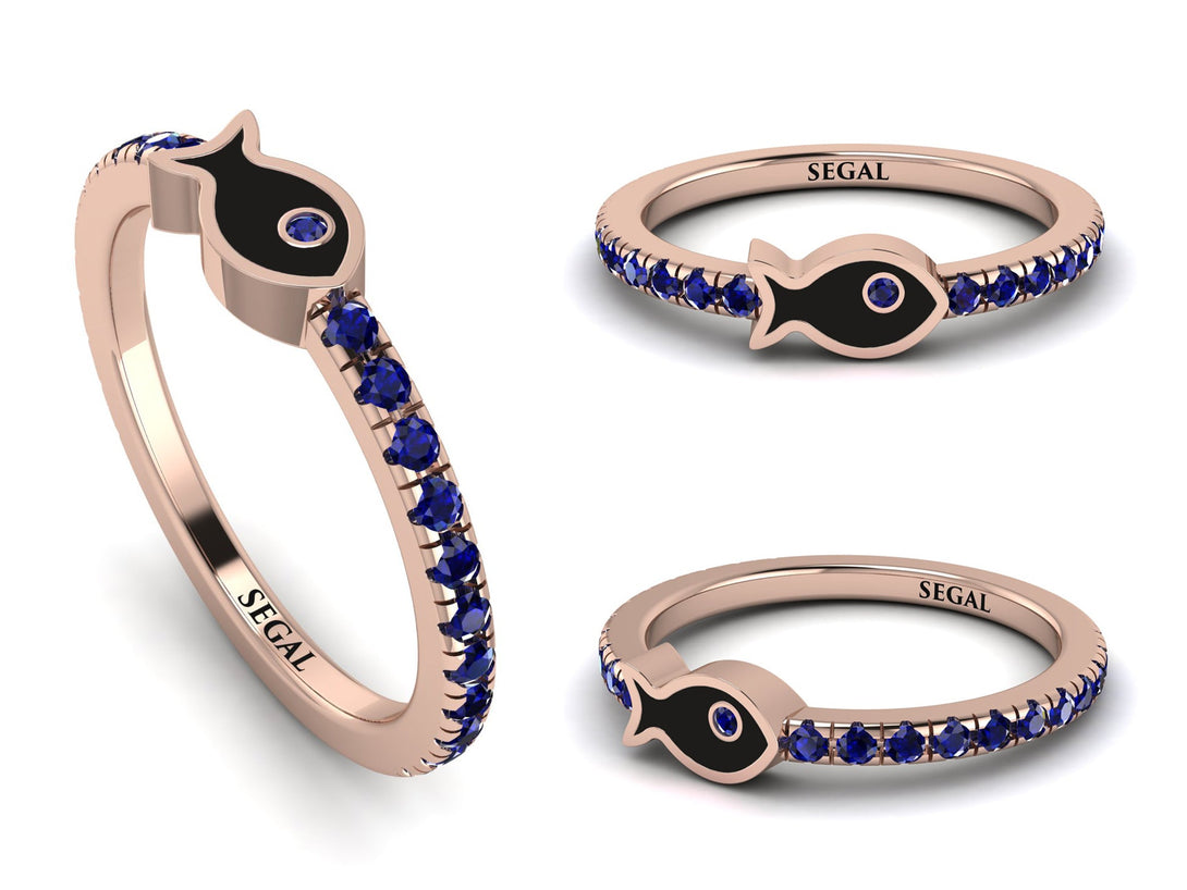 Elegant Enamel Fish Sapphire Ring - Fish No. 14